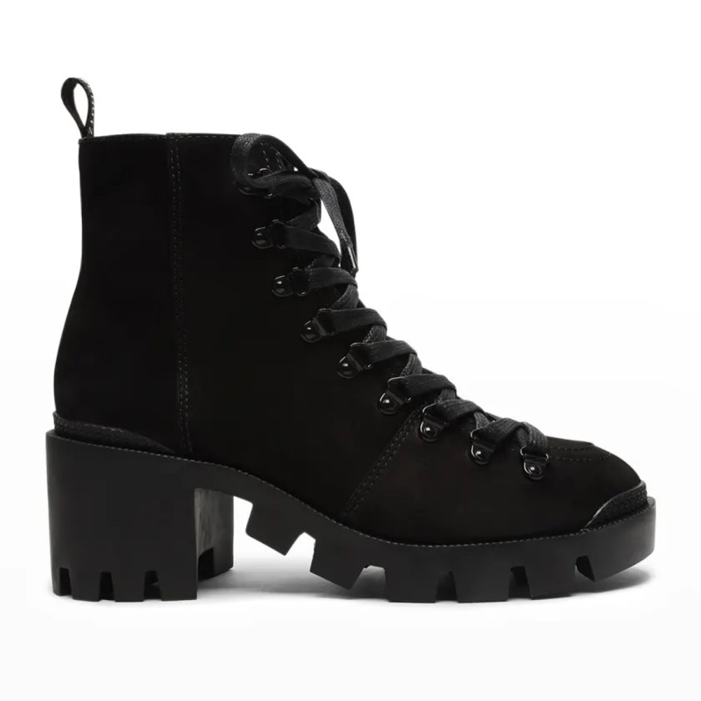 Schutz Xayane Lace-Up Block Lug Heel Black Booties Size 7.5 B Fall Autumn